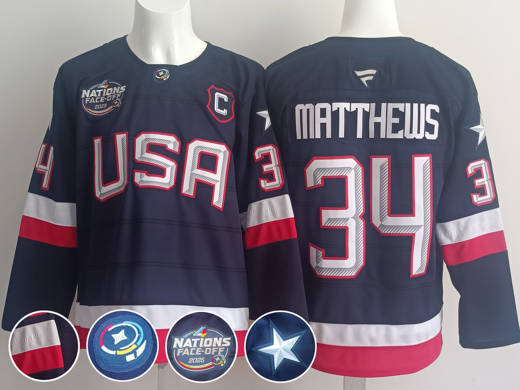 Men USA 34 Matthews Blue 2025 Fanatics Home Premium NHL Jersey